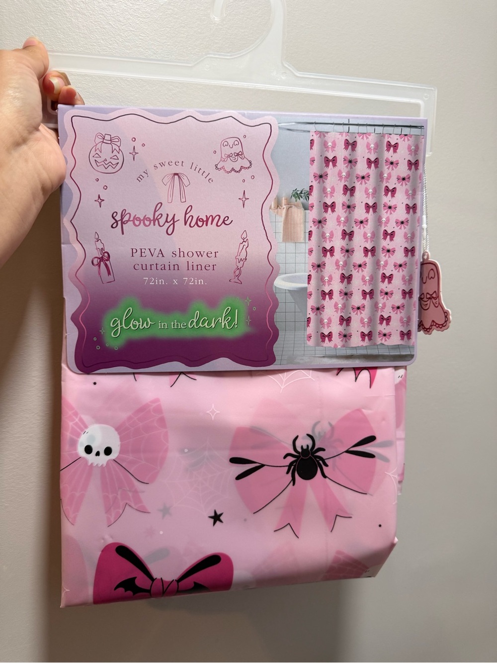 Spooky Home Pink Glow-in-the-Dark PEVA Shower Curtain Liner